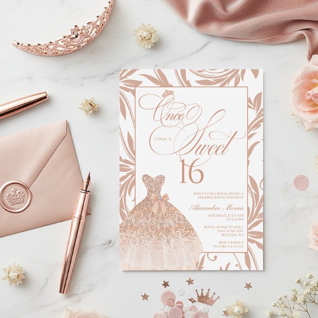 Convite Once Upon a Sweet 16 Rose Gold Princess Birthday (Princess Sweet 16 Invitation | Once Upon a Sweet 16 | Rose Gold Sweet 16)