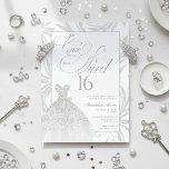 Convite Once Upon a Sweet 16 Silver Princess Birthday<br><div class="desc">Celebrate her fairytale milestone with this elegant Once Upon a Sweet 16 invitation. Designed with a glamorous silver ball gown dress and soft princess-inspired details, this invitation sets the tone for a magical Sweet 16 celebration. Perfect for modern princess themes, fairytale birthdays, and luxe rose gold parties. Easily personalize all...</div>