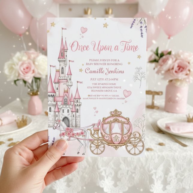 Convite once upon a time fairytale magical royal pink (Criador carregado)
