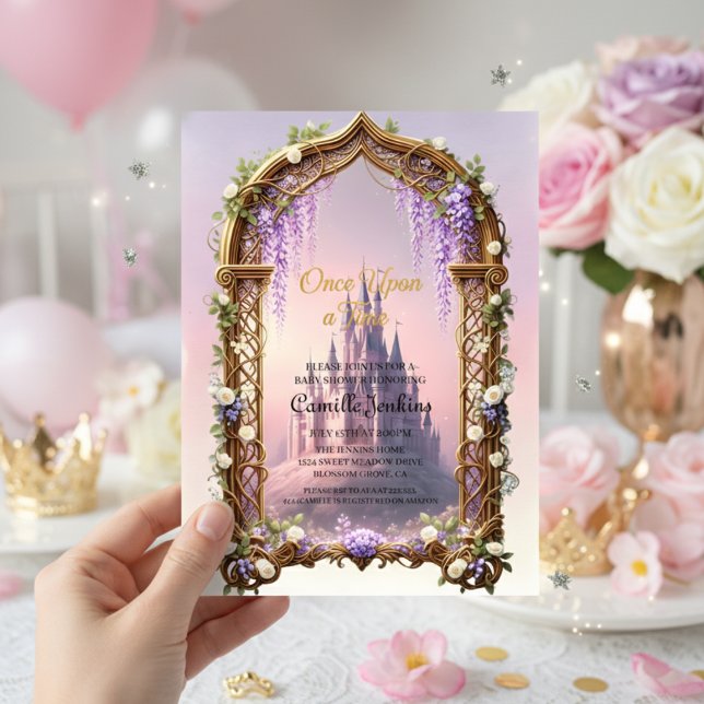 Convite once upon a time fairytale magical royal pink (Criador carregado)