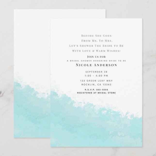 Convite Onda Azul Marinha Praia Chá de Noiva (Frente/Verso)