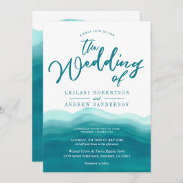 Convite Onda de Aquarela Teal Moderna | Casamento