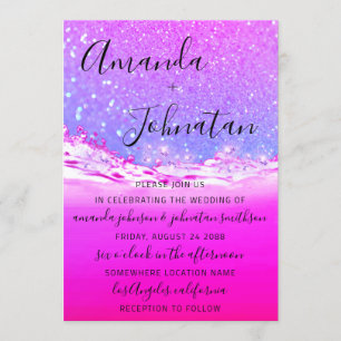 Convite Onda de Faísca do Oceano de Casamento Rosa Ombre A