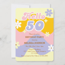 Onda Retro Groovy Flor Olá 50º Aniversário