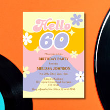 Onda Retro Groovy Flor Olá 60º Aniversário 