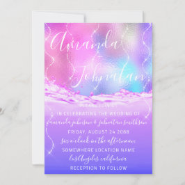 Convite Onda Rosa Púrpura do Oceano Casamento Onda Oceânic