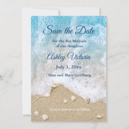 Convite Ondas Azuis da Praia Bat Mitzvah Save the Date