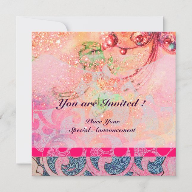 Convite ONDAS, brilhantes faíscas violeta azul rosa dourad (Frente)