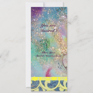 Convite ONDAS , brilho dourado rosa azul amarelo brilhante