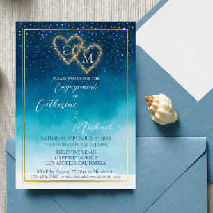 Convite Ondas de Aquarela Azul Oceano com Casamento de Mon