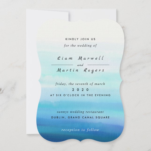 Convite Ondas de Aquarela Mínima Azul (Verso)