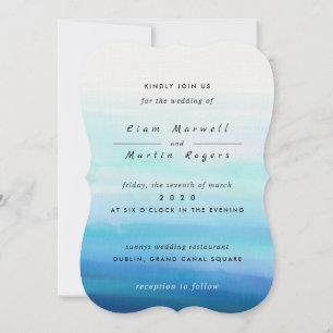 Convite Ondas de Aquarela Mínima Azul