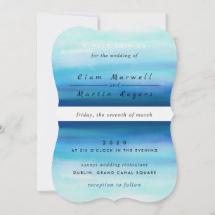 Convite Ondas de Aquarela Mínima Azul