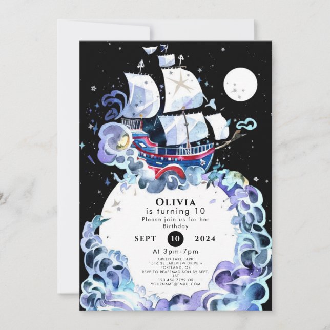 Convite Ondas de diversão pirata de aniversário (Frente)