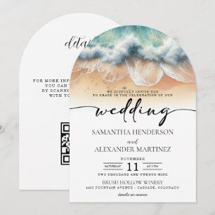 Convite Ondas de Praia com Casamento Código QR