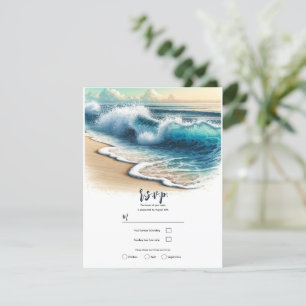 Convite Ondas do Oceano Batendo na Praia Casamento RSVP