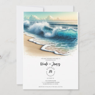 Convite Ondas do Oceano Caindo Rústico Casamento na Praia