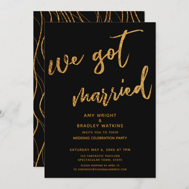 Convite Ondas Douradas Casamos com Recepção de casamento N (Frente/Verso)