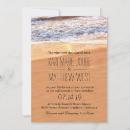 Convite Ondas Douradas de Casamento de Praia Casual