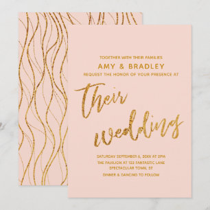 Convite Ondas Douradas modernas e Casamento Blush de Escri