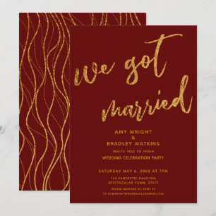 Convite Ondas Douradas Nós nos Casamos Vermelho Borgonha R