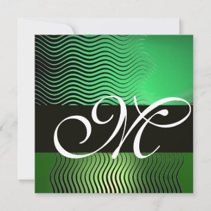 Convite ONDAS ELIGANTES MONOGRAMA, verde esmeralda
