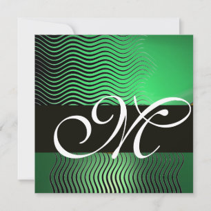 Convite ONDAS ELIGANTES MONOGRAMA, verde jade