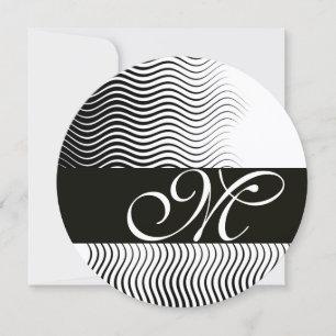 Convite ONDAS ELLEGANTES MONOGRAMA, preto branco
