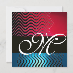 Convite ONDAS ELLEGANTES MONOGRAMA, Safira Azul, Burgundy 