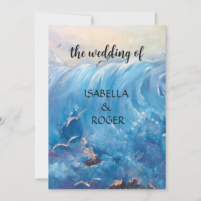 Convite Ondas náuticas com aviso de gaivotas (Frente)