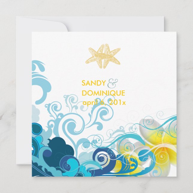 Convite Ondas retrógradas PixDezines, plumeria+estrela+pra (Frente)