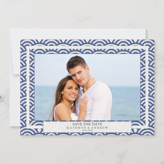 Convite Ondas Seigaiha Japonesas Salvar Data Foto Plana (Frente)