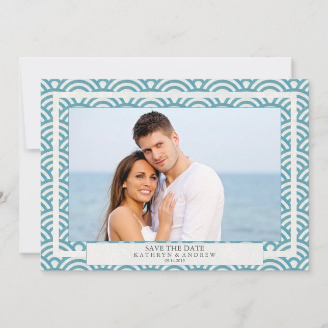 Convite Ondas Seigaiha Japonesas Salve a Data Foto Plana (Frente)