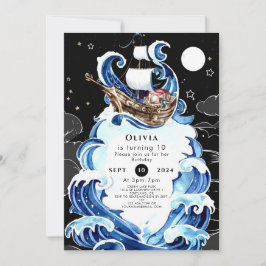 Convite Ondas Simples Ahoy Pirate Aniversário