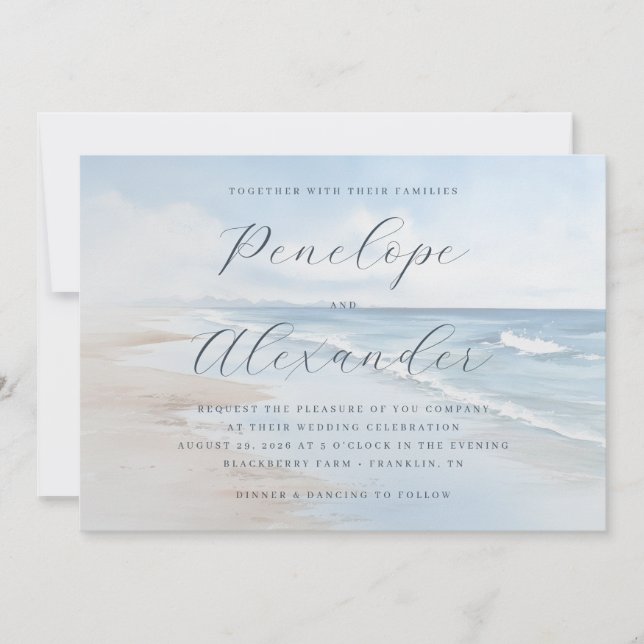 Convite Ondas Suaves de Praia em Pastel (Frente)