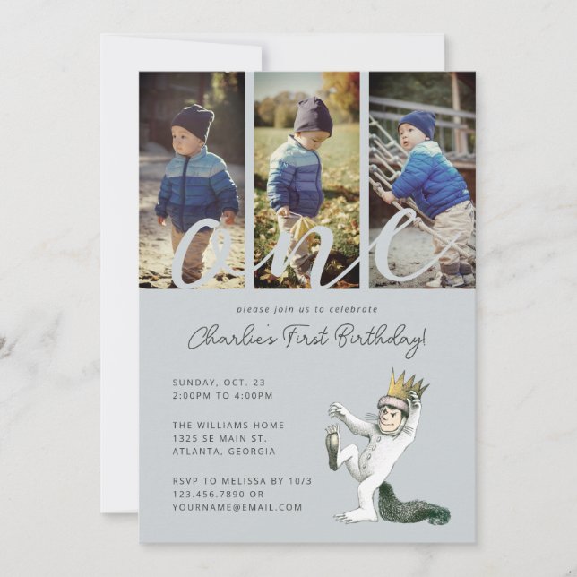 Convite Onde as coisas selvagens são fotos de primeiro ani (Frente)