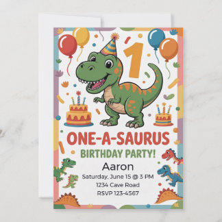 Convite One-A-Saurus 1º Aniversário | Dinossauro Verde