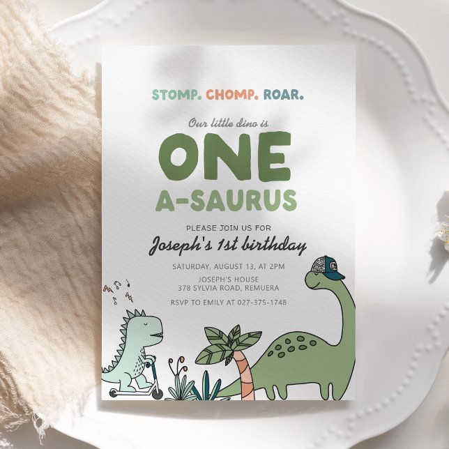 Convite One-a-saurus Birthday Party Invitation (Criador carregado)