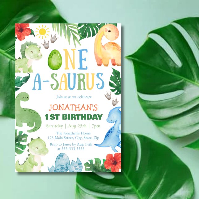 Convite One A-Saurus Dino 1st Birthday (Criador carregado)