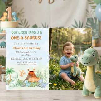 Convite One-A-Saurus Dinosaur 1st Birthday Photo
