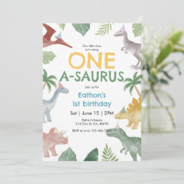 Convite One A Saurus Dinosaur First Birthday Invitation