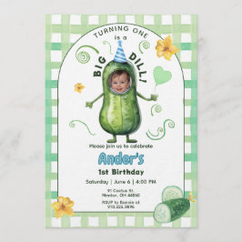 Convite One Big Dill Pickle First Birthday Blue Photo