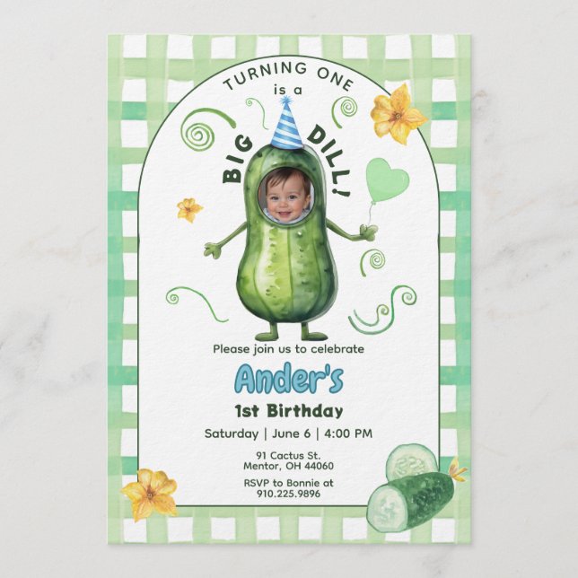 Convite One Big Dill Pickle First Birthday Blue Photo (Frente)