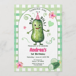 Convite One Big Dill Pickle First Birthday Pink