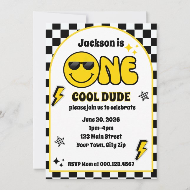 Convite One Cool Dude 1st Birthday Invitation (Frente)