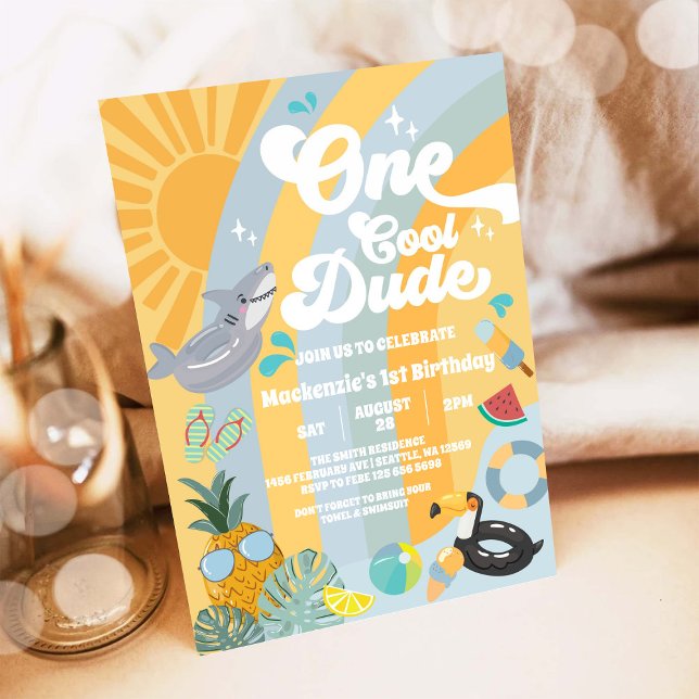 Convite One Cool Dude Summer Party 1st Birthday Invitation (Criador carregado)