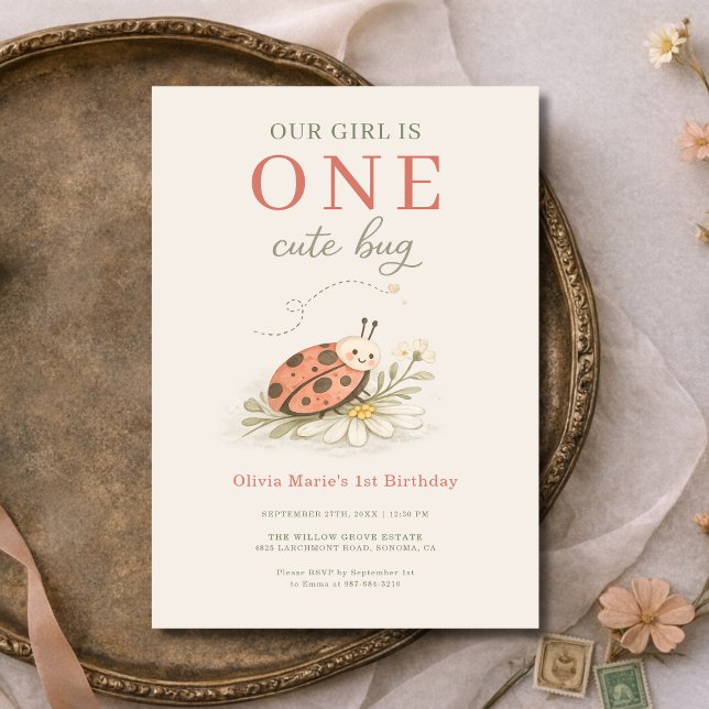 Convite One Cute Bug 1st Girl's Birthday Party (Criador carregado)