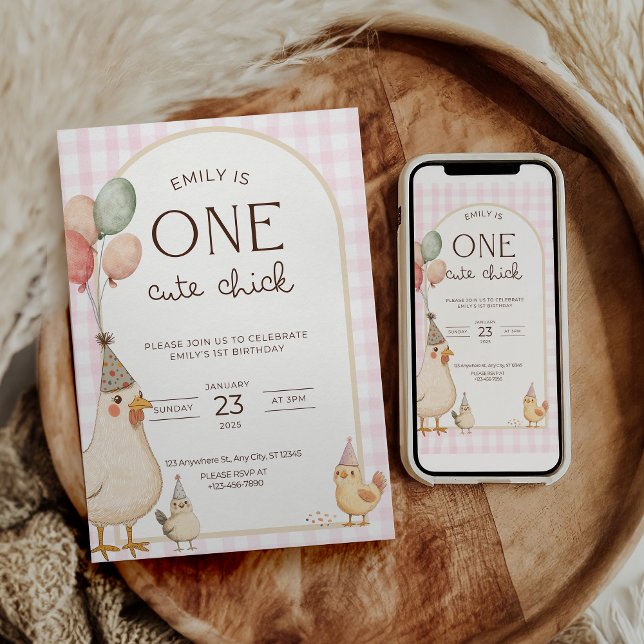 Convite One Cute Chick Birthday This Chick is One (Criador carregado)