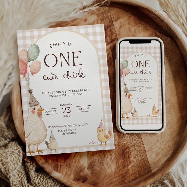 Convite One Cute Chick Birthday This Chick is One (Criador carregado)