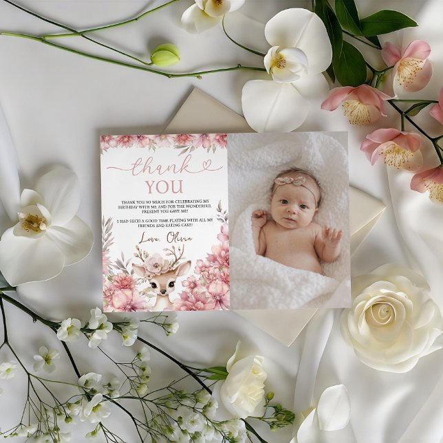 Convite One-deer-ful Photo Thank You Card (Criador carregado)